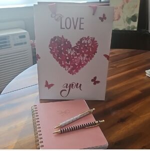 Saks Fifth Avenue Pink Journal and 2 Pens with Love You Gift Bag.  4 Piece Set.